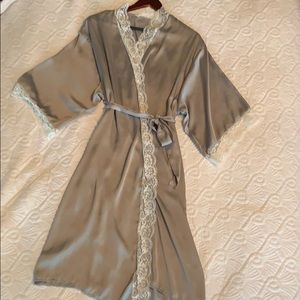 Pinkblush Gray Maternity Robe with White Lace